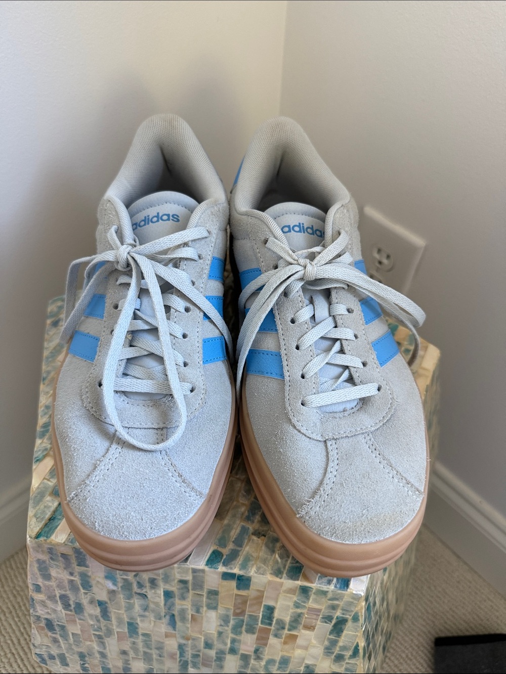 adidas light blue Suede Sneakers with Light Blue Stripes